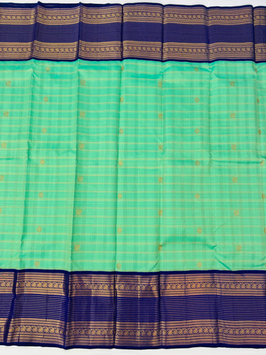 Exclusive Kanchivaram Korvai Pure Silk Pure Zari Silk Saree | Navy Blue & Light Green | Gold Zari | Handwoven | Ships from California